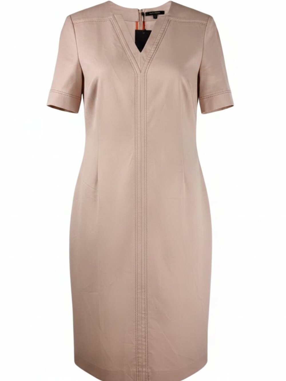 Piazza Sempione Pink Contrast Stitch V-Neck Shift Dress NWT IT SZ 46 US 10/12